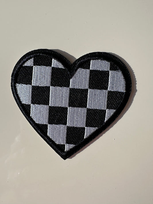 Small Black and White Checkered Heart