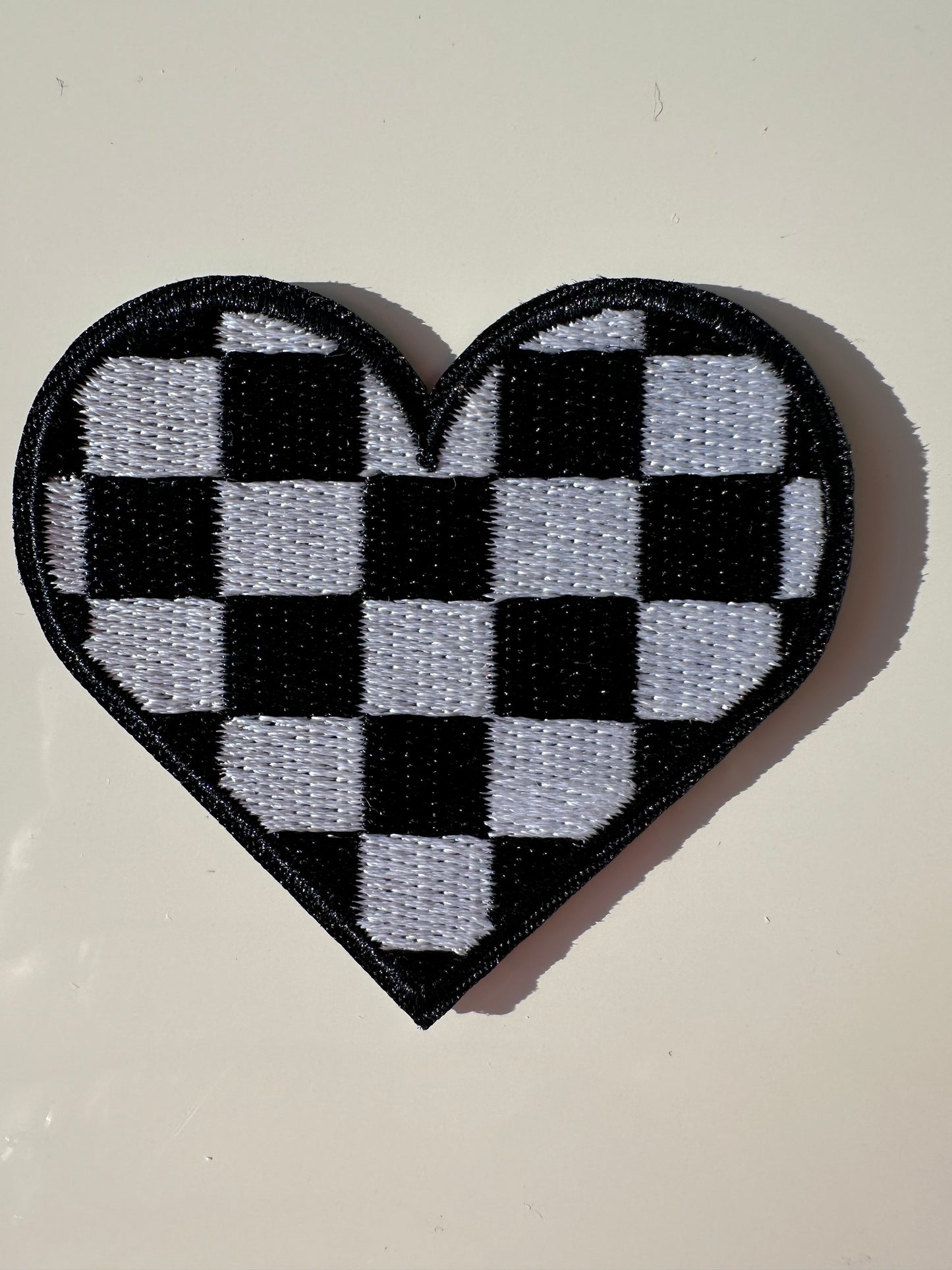 Medium Black and White Checkered Heart