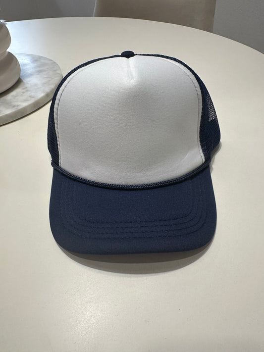 Navy and White Trucker Hat w/rope Detail