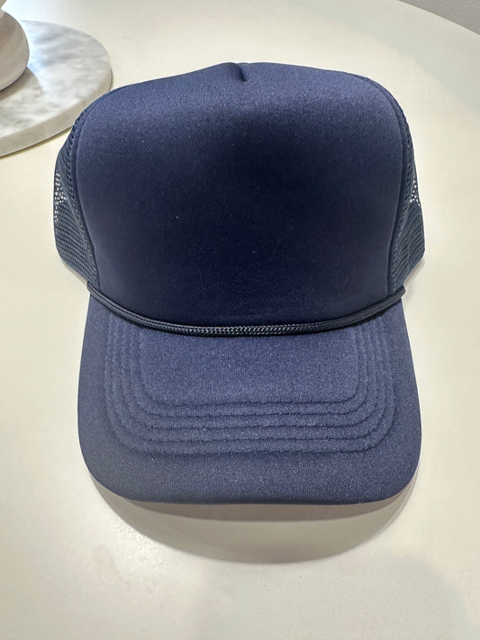 Solid Navy Trucker Hat w/rope Detail