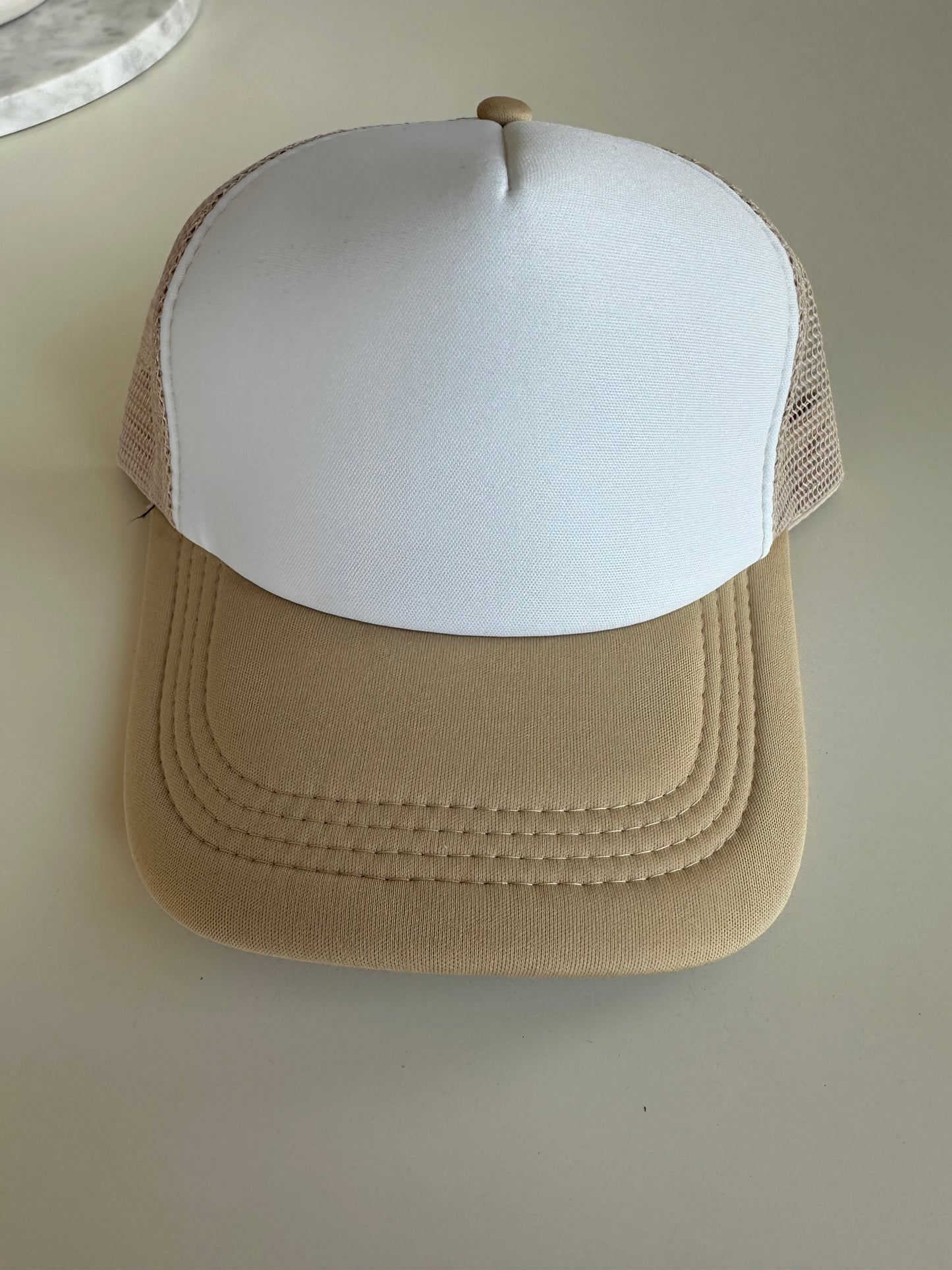 Tan and White Trucker Hat