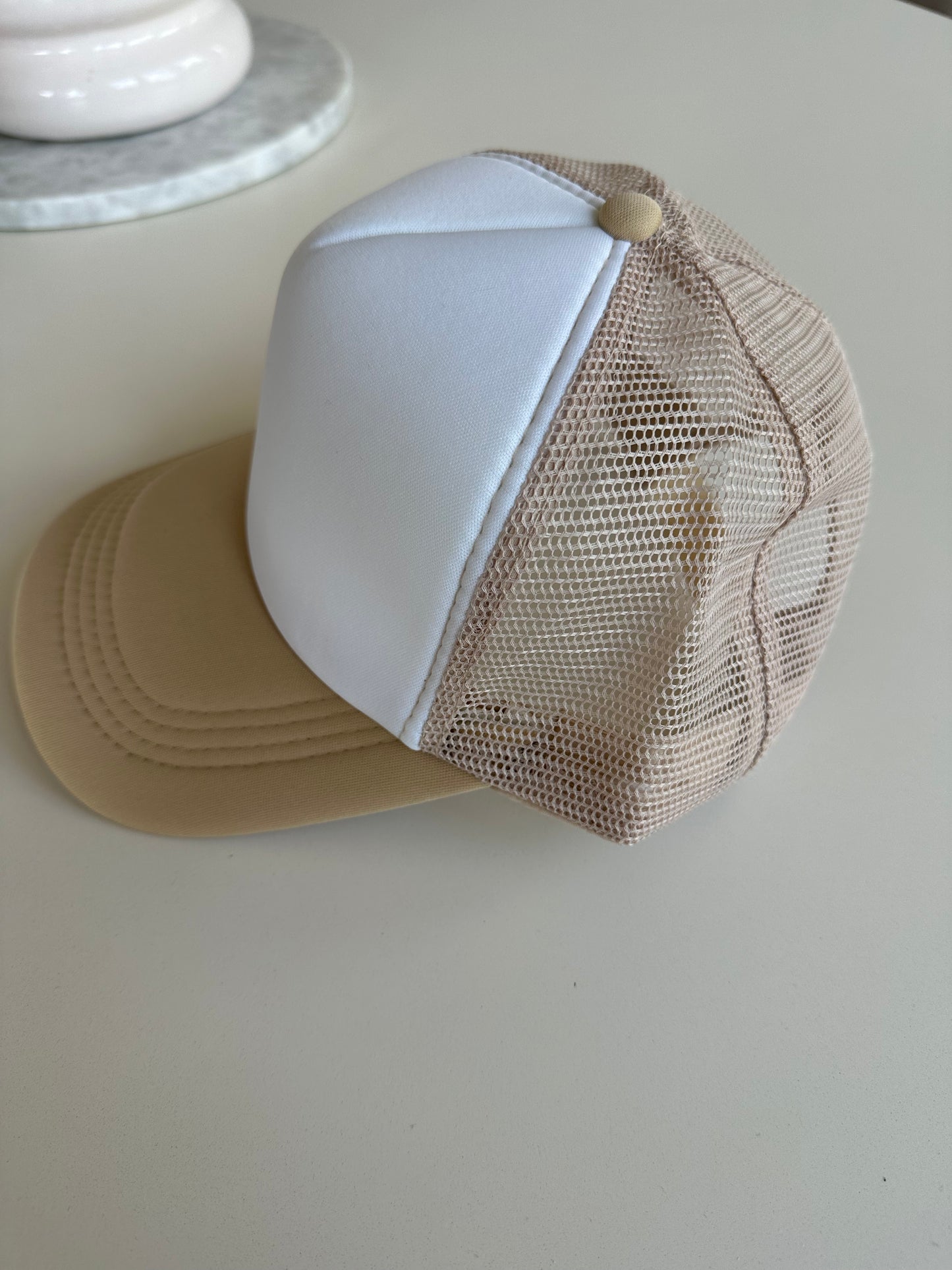 Tan and White Trucker Hat