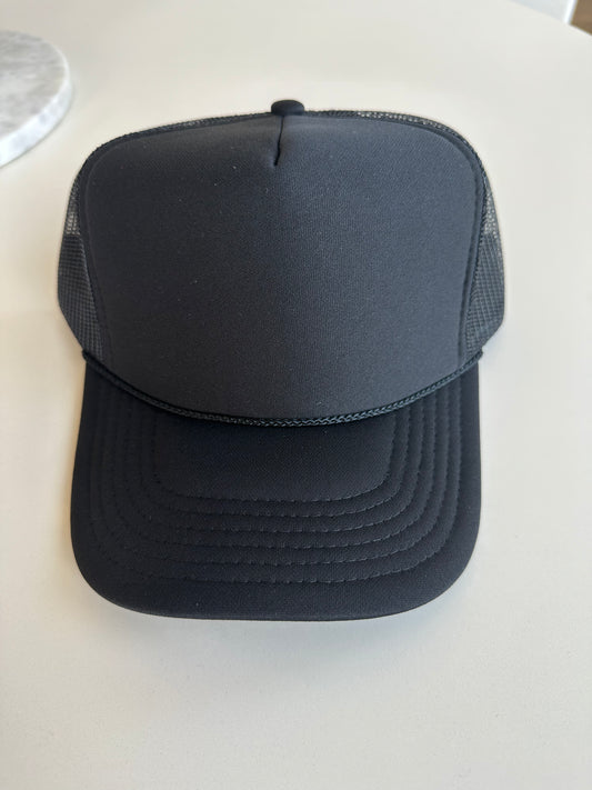 Solid Black Trucker Hat w/rope Detail