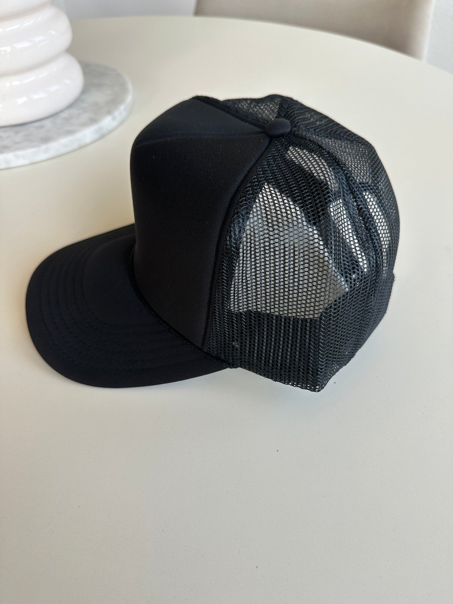 Solid Black Trucker Hat w/rope Detail