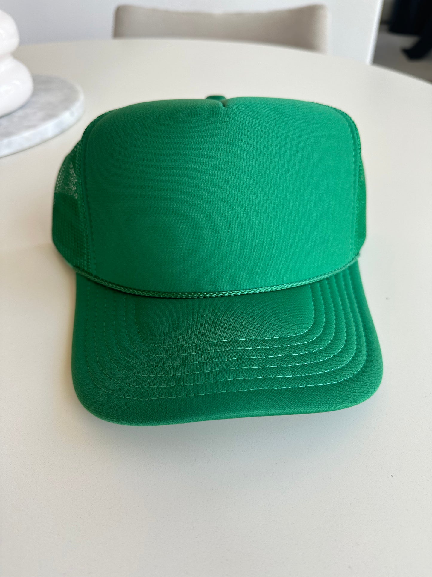 Solid Green Trucker Hat w/rope Detail