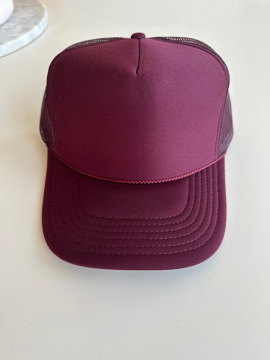 Solid Maroon Trucker Hat w/rope Detail