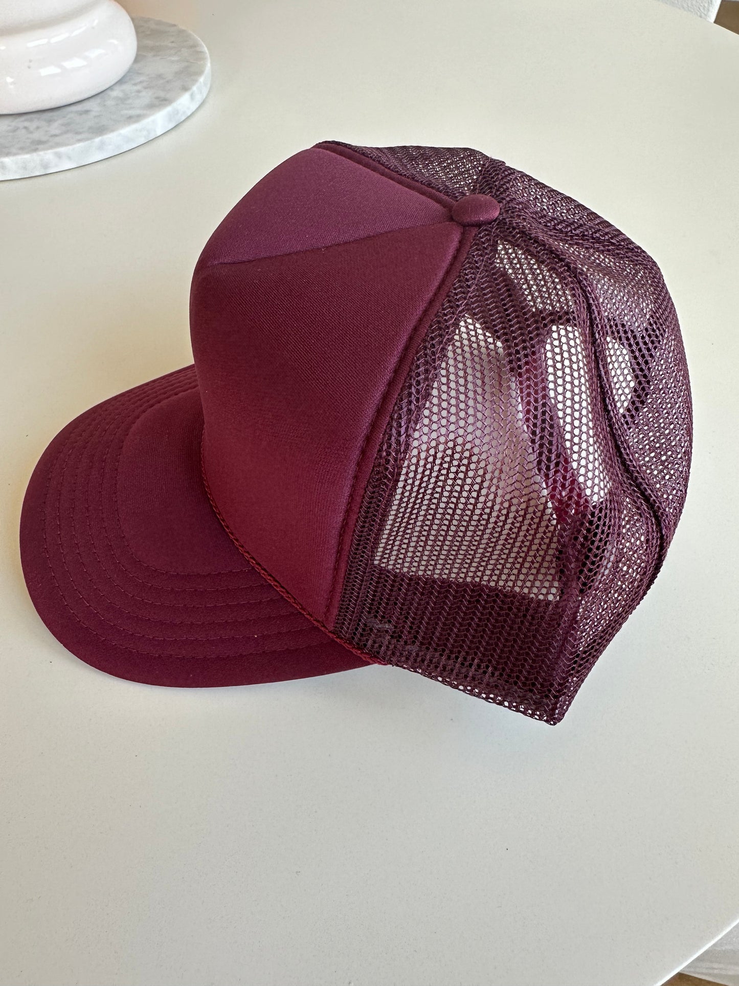 Solid Maroon Trucker Hat w/rope Detail