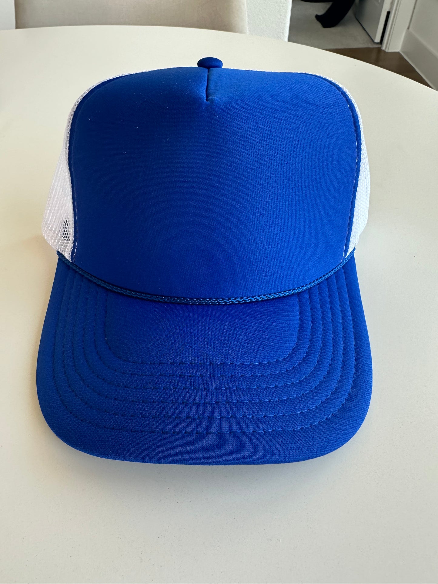 Royal Blue and White Trucker Hat w/rope Detail