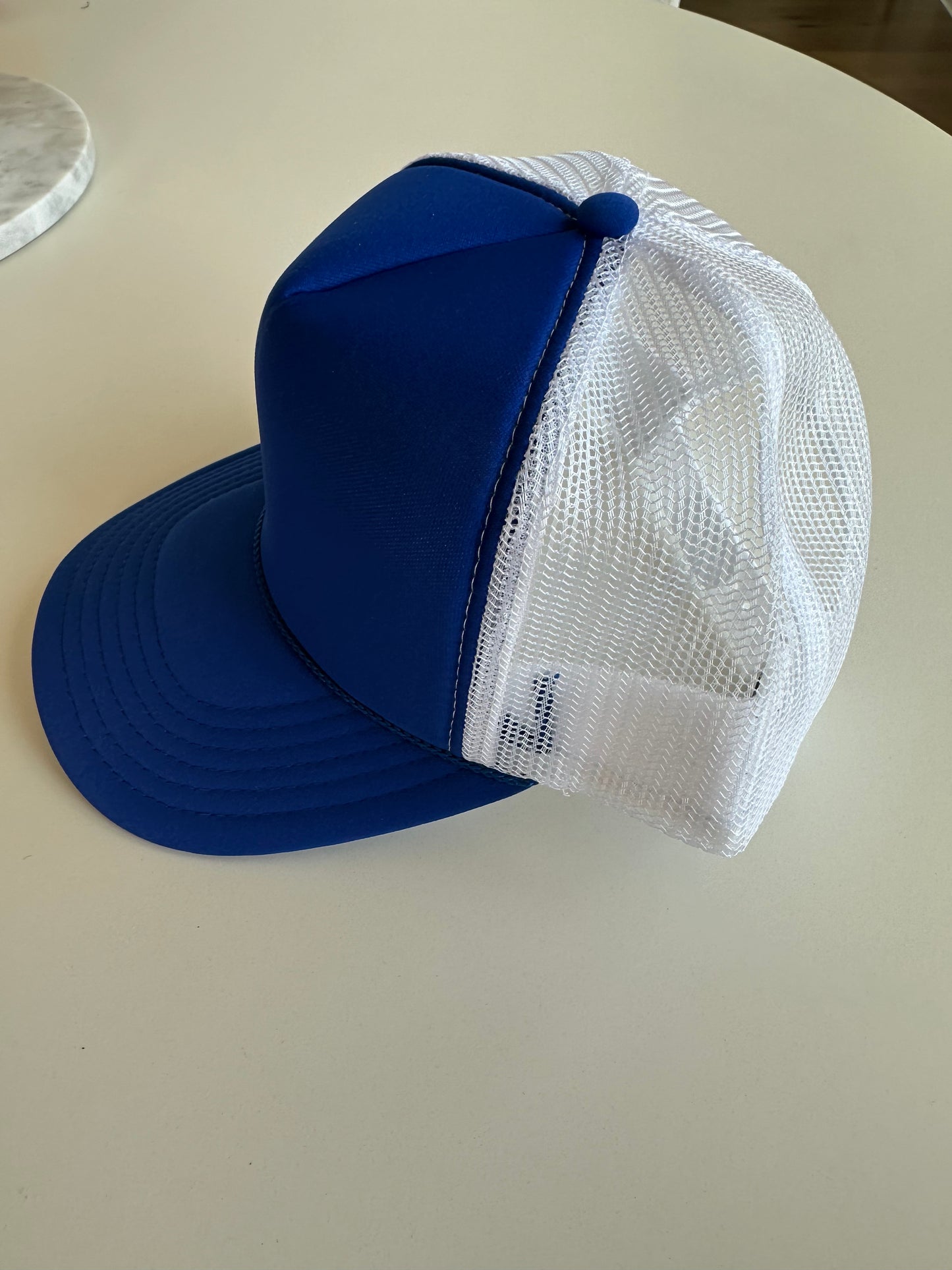 Royal Blue and White Trucker Hat w/rope Detail