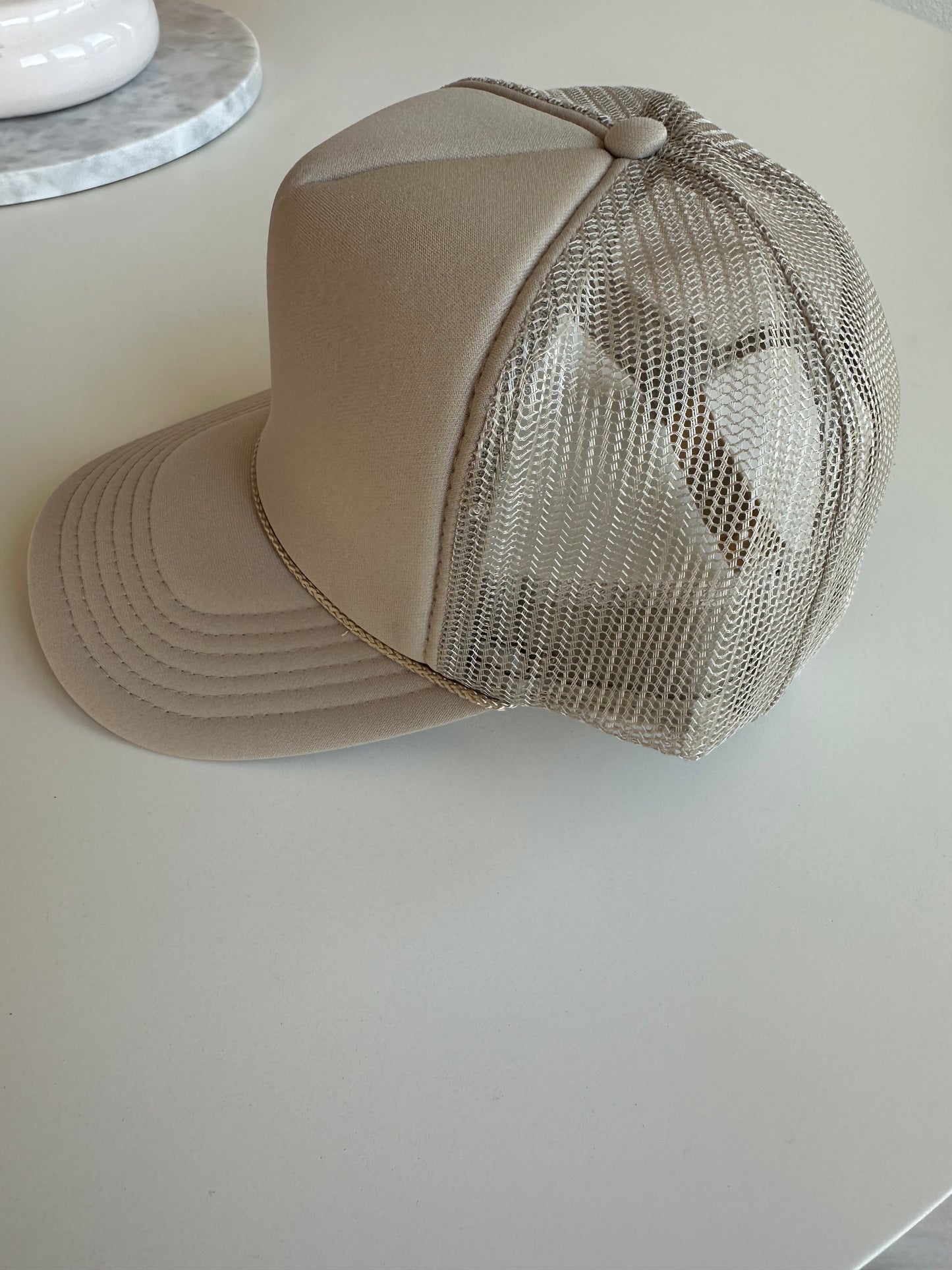 Solid Khaki Trucker Hat w/rope Detail